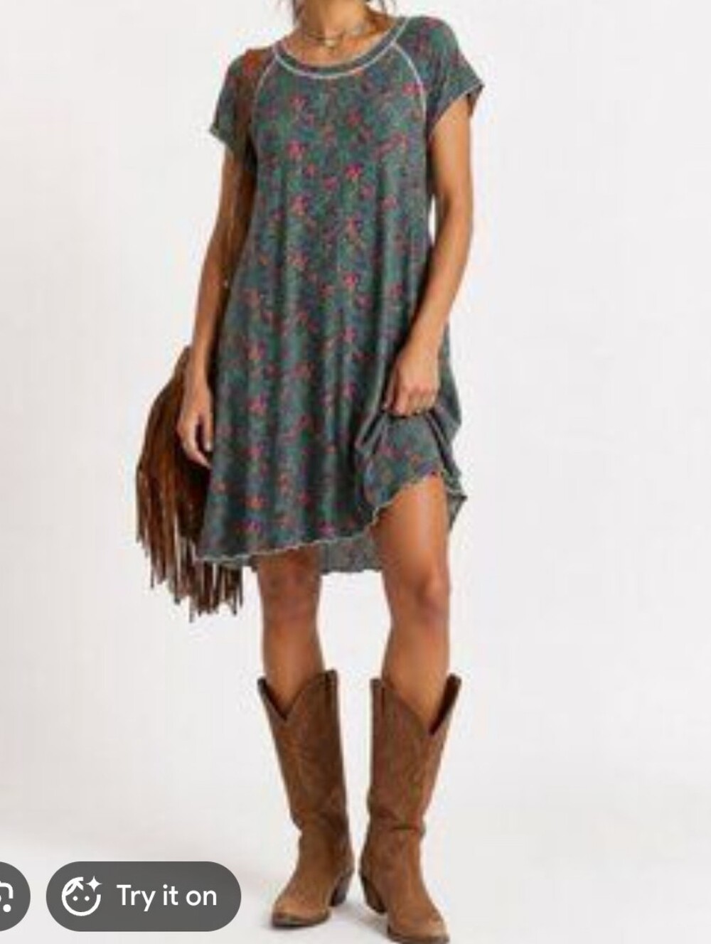 Natural Life Green Floral Swing Mini Dress